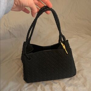Black Woven Shoulder Bag with Braided Handles